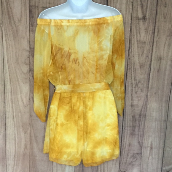 Sunflower Yellow Tie-Dye off the shoulder Romper - Picture 7 of 9